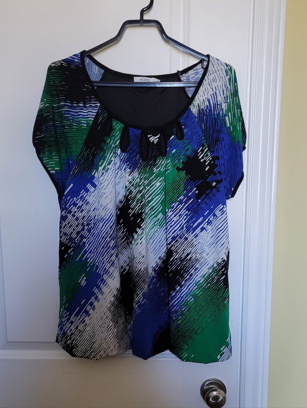 Rickis blouse top shirt multicolored  short sleeve plus size XL green blue white
